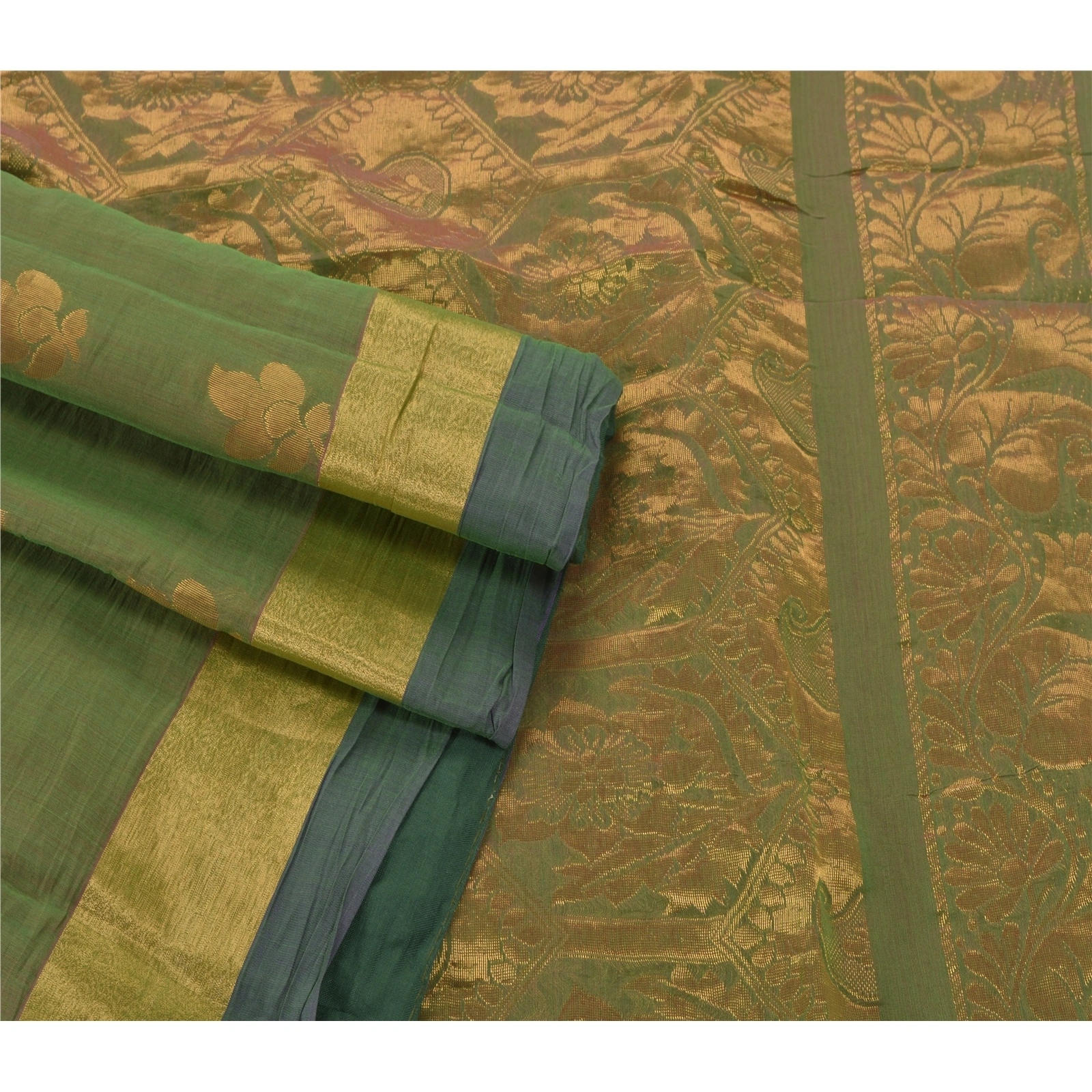 Sanskriti Vintage Green Indian Sari Art Silk Woven Brocade Premium Fabric Sarees, PS-54110-Green-Zari Work-Art Silk-7