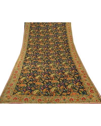 Sanskriti Vintage Green Sarees Georgette Hand Beaded Craft Fabric Premium Sari, PS-54123-Green-Printed Work-Georgette-6