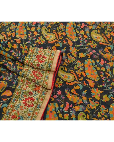Sanskriti Vintage Green Sarees Georgette Hand Beaded Craft Fabric Premium Sari, PS-54123-Green-Printed Work-Georgette-7