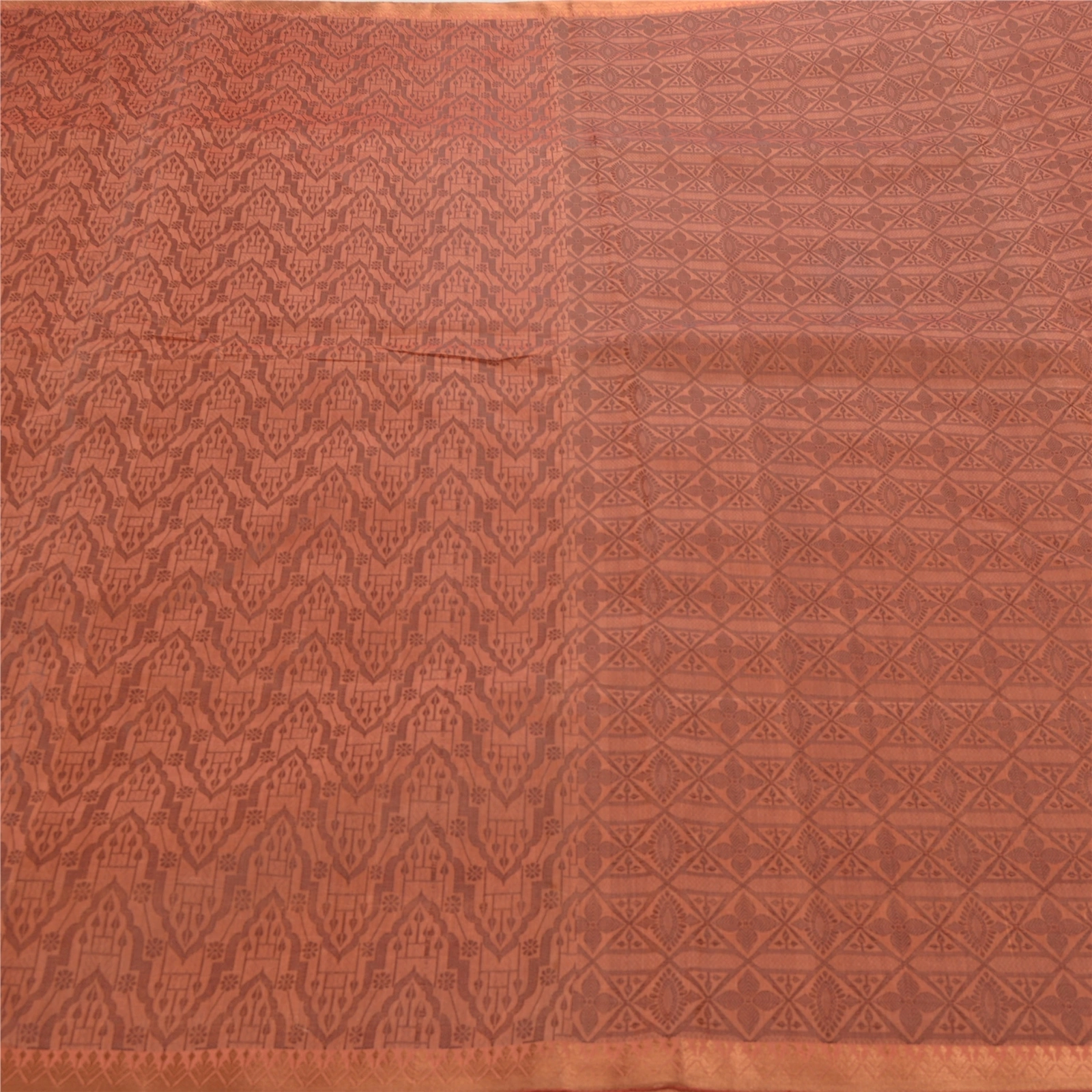 Sanskriti Vintage Peach Indian Sari Organza Woven Craft Fabric Premium Sarees, PS-54128-Peach-Woven Work-Organza-2