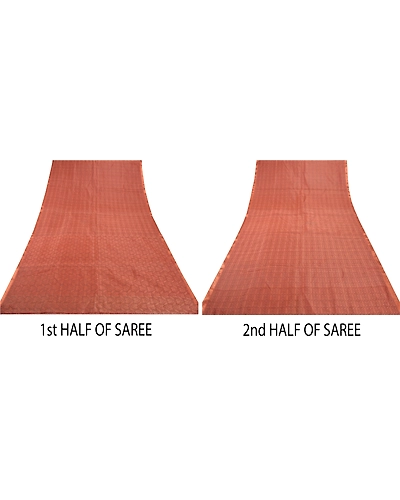 Sanskriti Vintage Peach Indian Sari Organza Woven Craft Fabric Premium Sarees, PS-54128-Peach-Woven Work-Organza-3