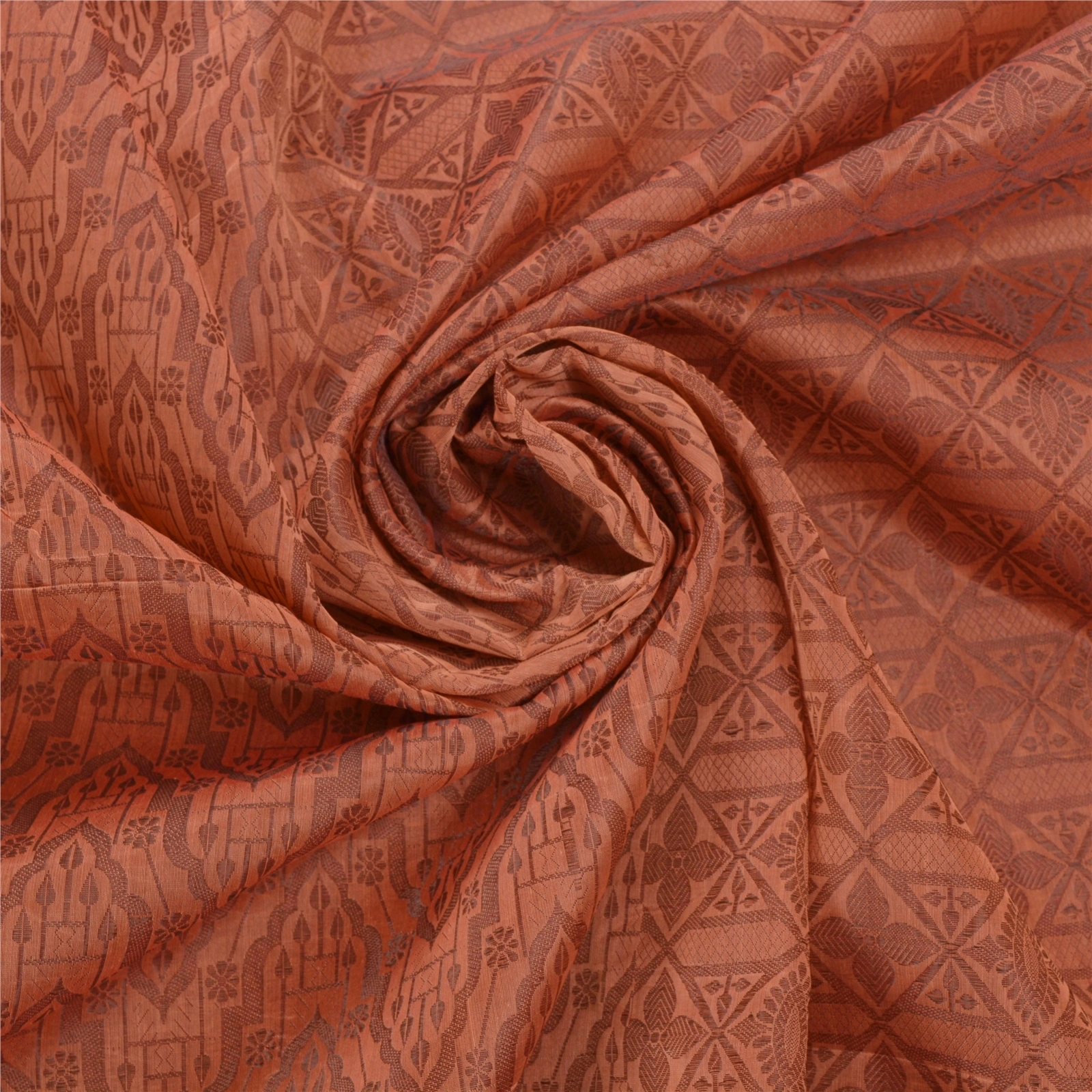 Sanskriti Vintage Peach Indian Sari Organza Woven Craft Fabric Premium Sarees, PS-54128-Peach-Woven Work-Organza-4