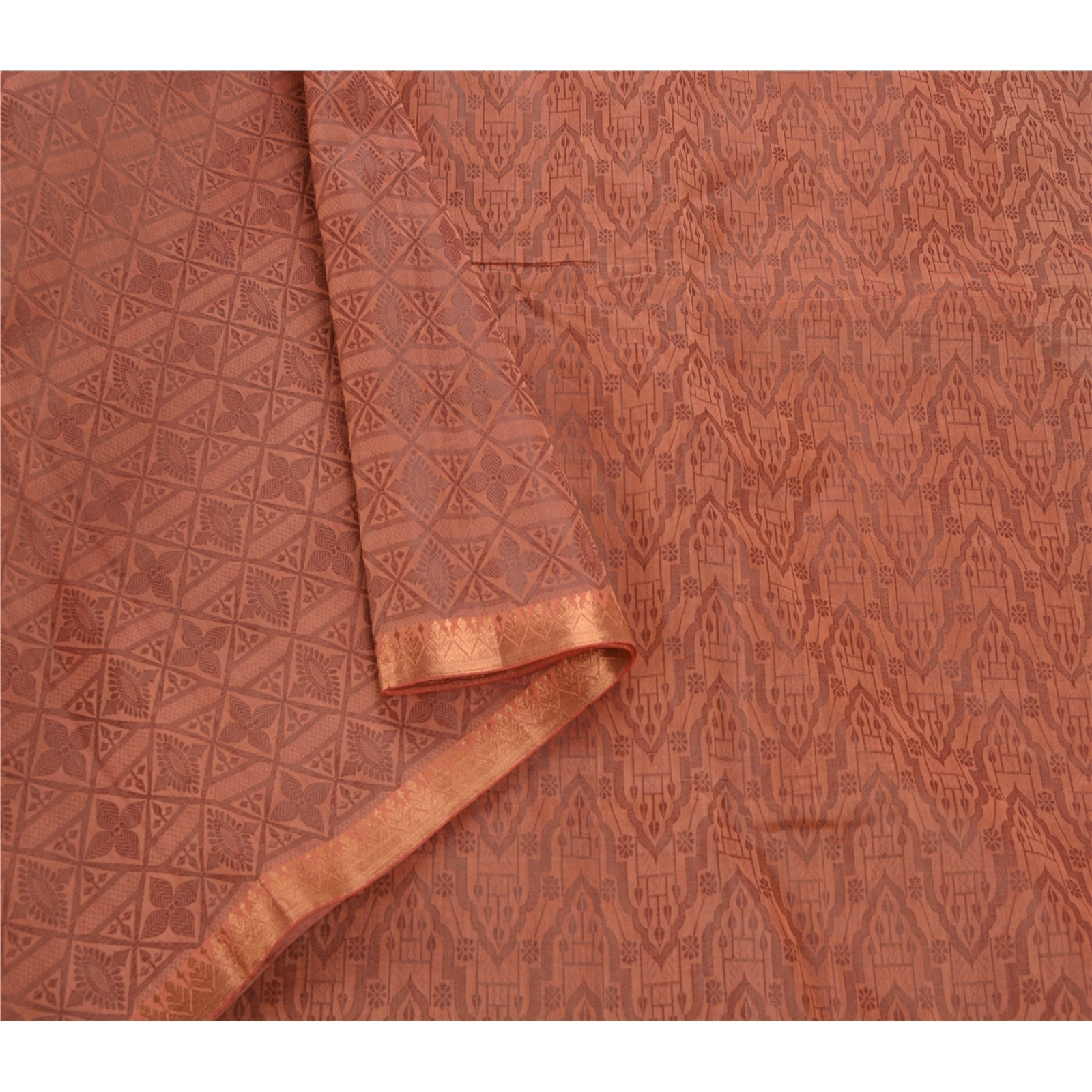 Sanskriti Vintage Peach Indian Sari Organza Woven Craft Fabric Premium Sarees, PS-54128-Peach-Woven Work-Organza-5