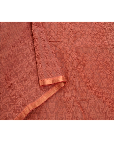 Sanskriti Vintage Peach Indian Sari Organza Woven Craft Fabric Premium Sarees, PS-54128-Peach-Woven Work-Organza-5