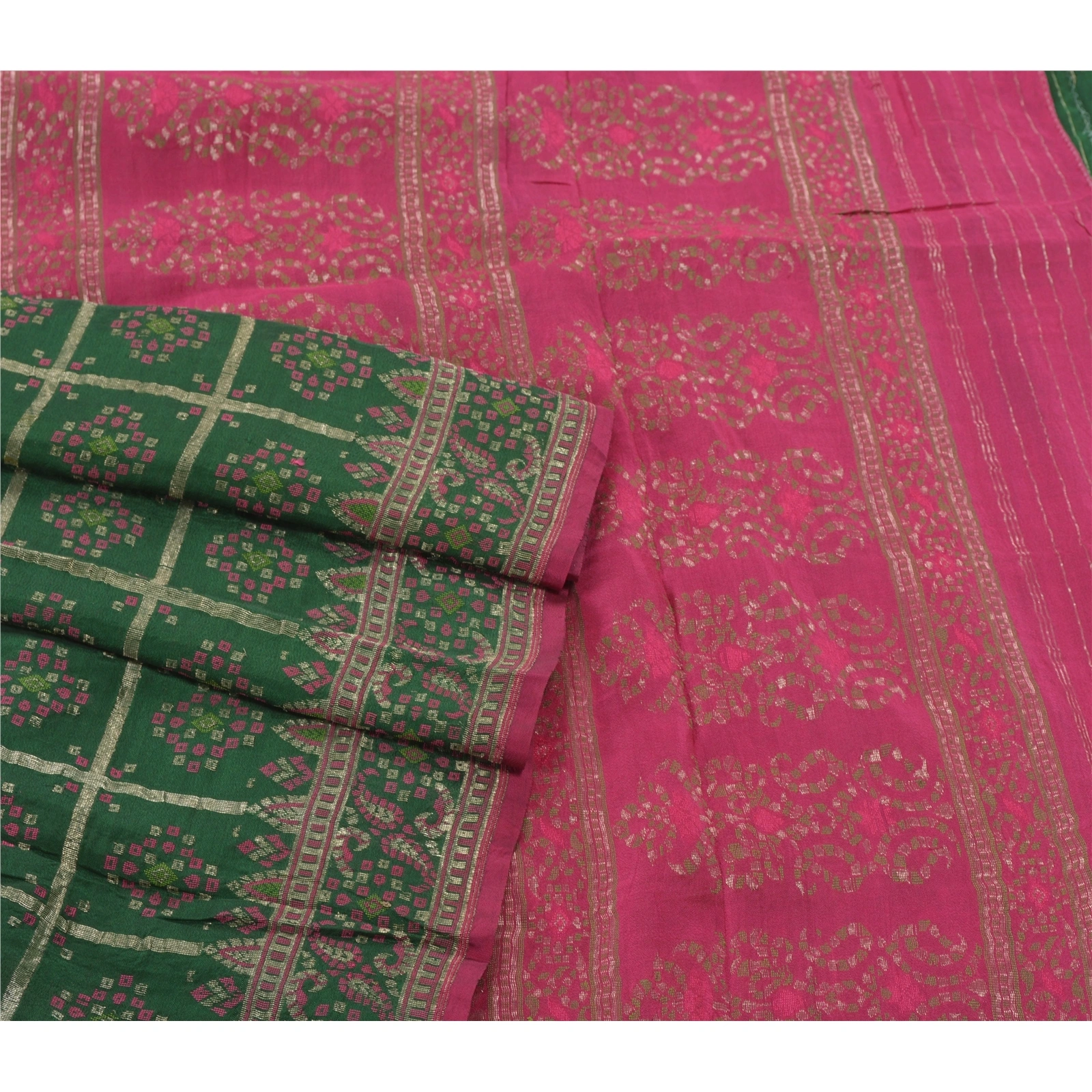 Sanskriti Vintage Green Sarees 100% Pure Silk Woven Brocade Craft Fabric Sari, PS-54147-Green-Zari Work-100% Pure Silk-1