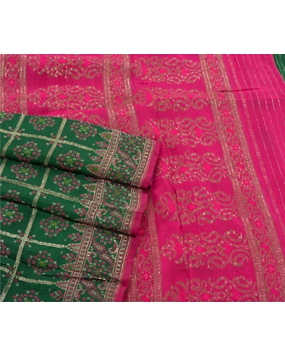 Sanskriti Vintage Green Sarees 100% Pure Silk Woven Brocade Craft Fabric Sari, PS-54147-Green-Zari Work-100% Pure Silk-1