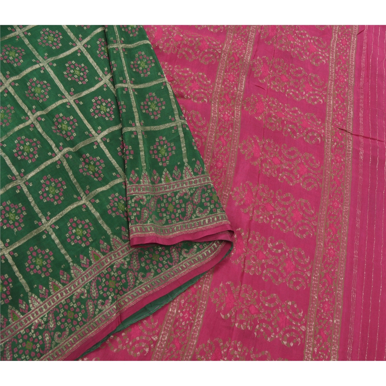 Sanskriti Vintage Green Sarees 100% Pure Silk Woven Brocade Craft Fabric Sari, PS-54147-Green-Zari Work-100% Pure Silk-2