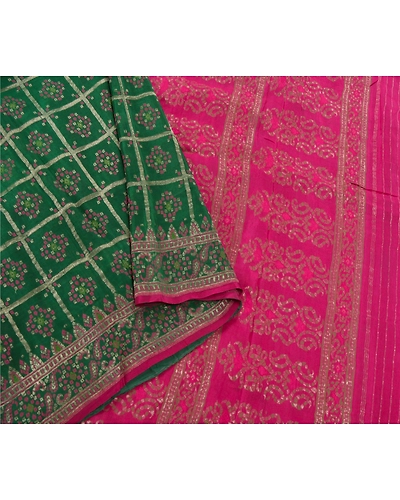 Sanskriti Vintage Green Sarees 100% Pure Silk Woven Brocade Craft Fabric Sari, PS-54147-Green-Zari Work-100% Pure Silk-2