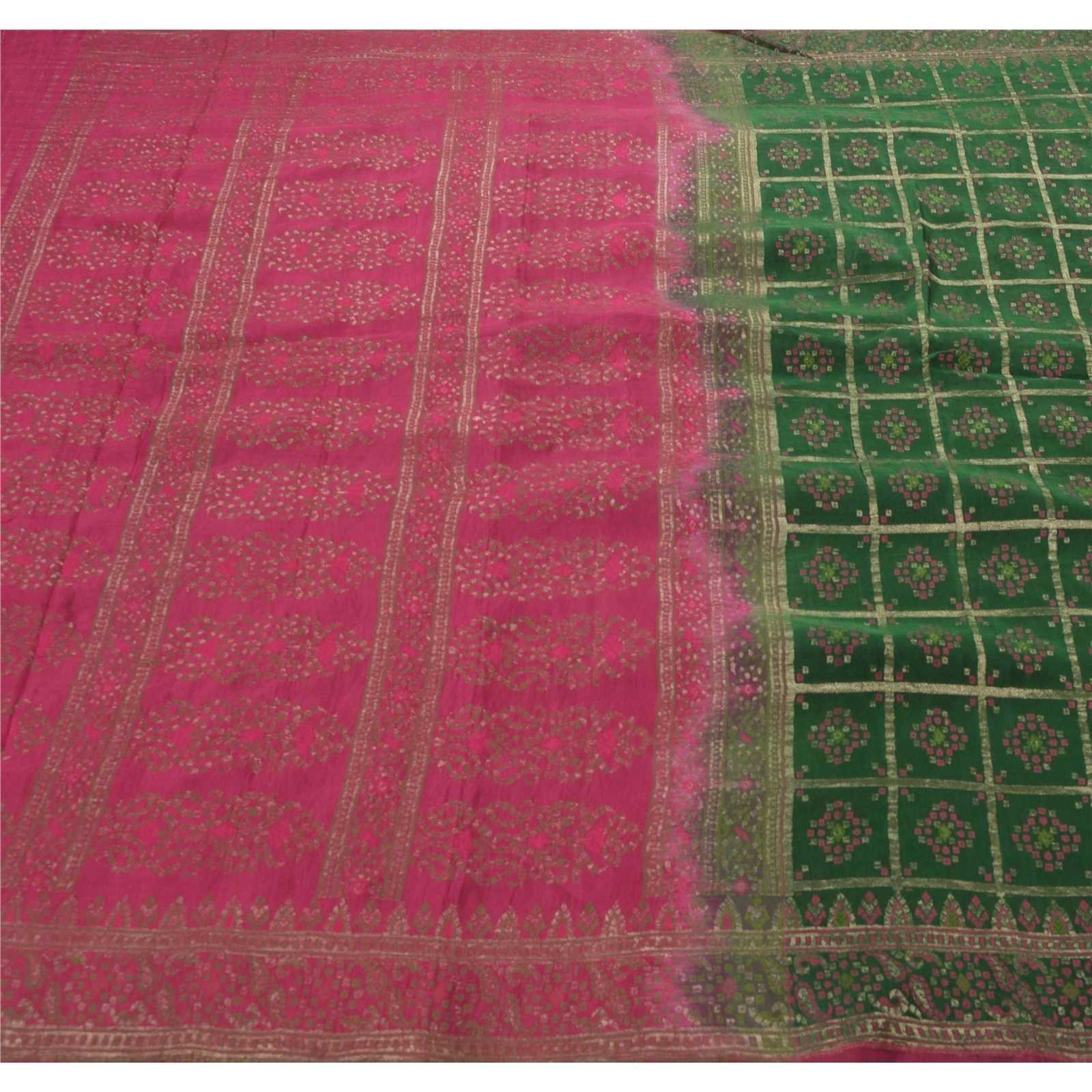 Sanskriti Vintage Green Sarees 100% Pure Silk Woven Brocade Craft Fabric Sari, PS-54147-Green-Zari Work-100% Pure Silk-4