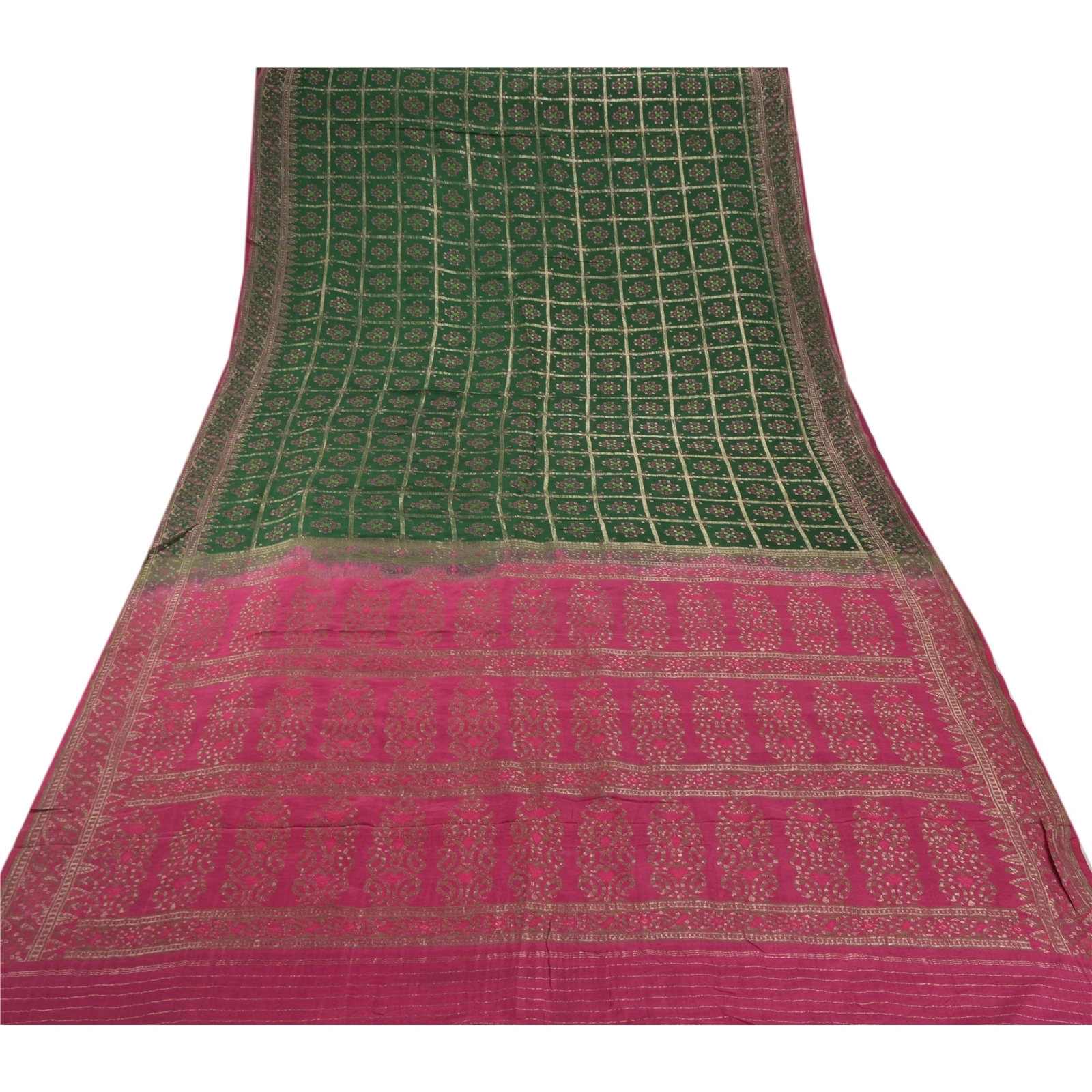 Sanskriti Vintage Green Sarees 100% Pure Silk Woven Brocade Craft Fabric Sari, PS-54147-Green-Zari Work-100% Pure Silk-7