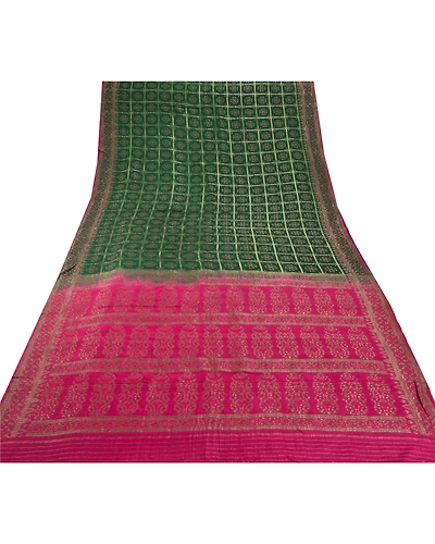 Sanskriti Vintage Green Sarees 100% Pure Silk Woven Brocade Craft Fabric Sari, PS-54147-Green-Zari Work-100% Pure Silk-7