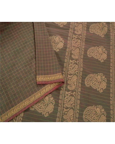 Sanskriti Vintage Green Sarees Blend Silk Woven Craft Fabric Premium 5 Yard Sari, PS-54169-Green-Woven Work-Blend Silk-2
