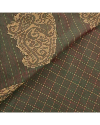 Sanskriti Vintage Green Sarees Blend Silk Woven Craft Fabric Premium 5 Yard Sari, PS-54169-Green-Woven Work-Blend Silk-3