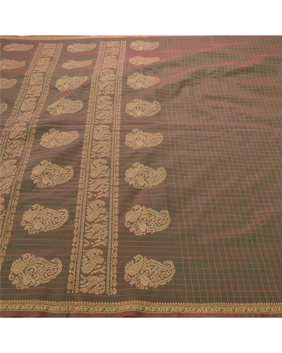 Sanskriti Vintage Green Sarees Blend Silk Woven Craft Fabric Premium 5 Yard Sari, PS-54169-Green-Woven Work-Blend Silk-4