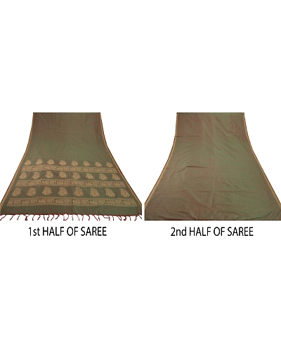 Sanskriti Vintage Green Sarees Blend Silk Woven Craft Fabric Premium 5 Yard Sari, PS-54169-Green-Woven Work-Blend Silk-5
