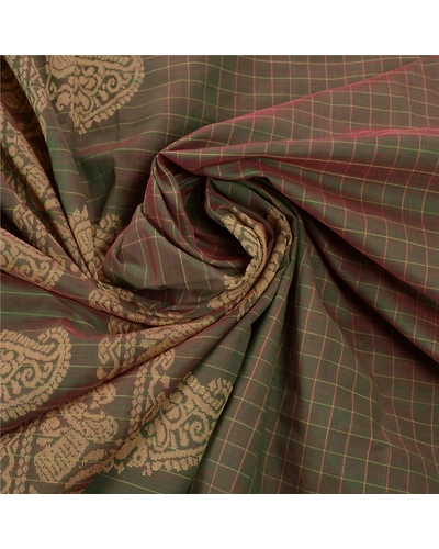 Sanskriti Vintage Green Sarees Blend Silk Woven Craft Fabric Premium 5 Yard Sari, PS-54169-Green-Woven Work-Blend Silk-6