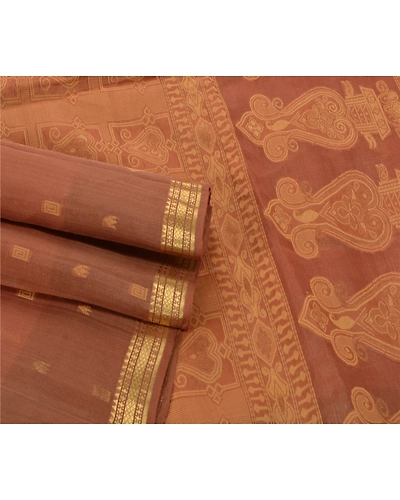 Sanskriti Vintage Brown Sarees 100% Pure Organza Silk Woven Craft Fabric Sari, PS-54171-Brown-Woven Work-100% Pure Organza Silk-1