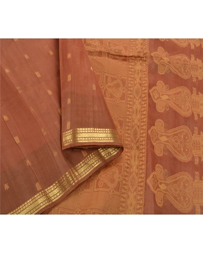 Sanskriti Vintage Brown Sarees 100% Pure Organza Silk Woven Craft Fabric Sari, PS-54171-Brown-Woven Work-100% Pure Organza Silk-2
