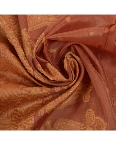 Sanskriti Vintage Brown Sarees 100% Pure Organza Silk Woven Craft Fabric Sari, PS-54171-Brown-Woven Work-100% Pure Organza Silk-6
