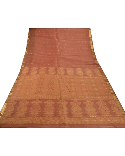 Sanskriti Vintage Brown Sarees 100% Pure Organza Silk Woven Craft Fabric Sari, PS-54171-Brown-Woven Work-100% Pure Organza Silk-7