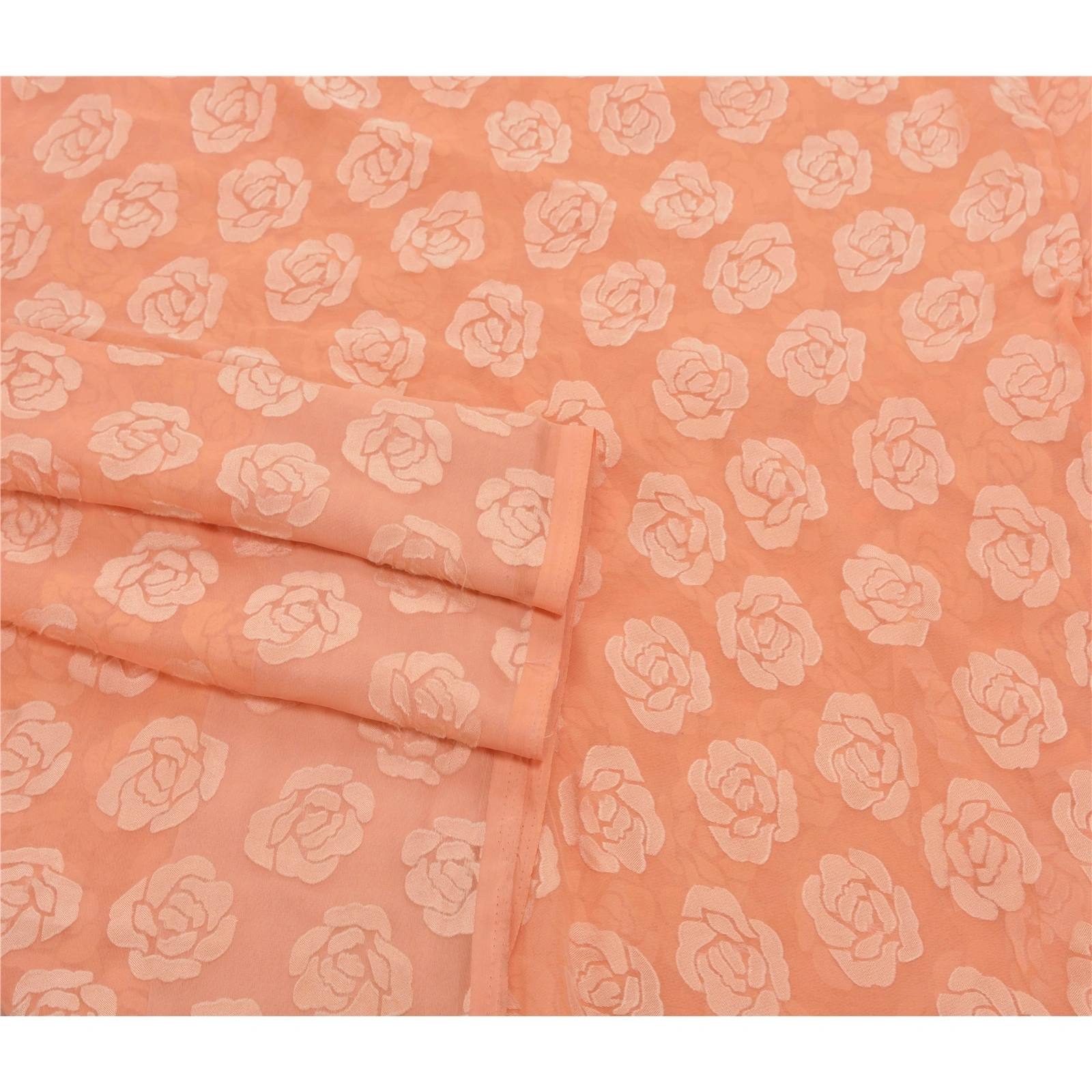 Sanskriti Vintage Peach Sarees Georgette Brasso Work Sari Craft Premium Fabric, PS-54199-Peach-Brasso Work-Georgette Silk-1