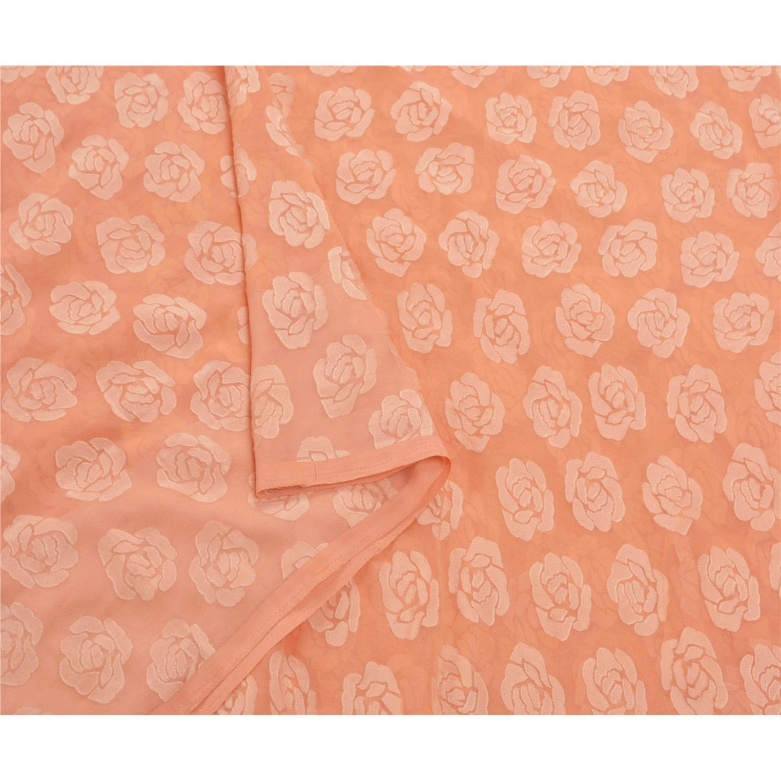 Sanskriti Vintage Peach Sarees Georgette Brasso Work Sari Craft Premium Fabric, PS-54199-Peach-Brasso Work-Georgette Silk-2