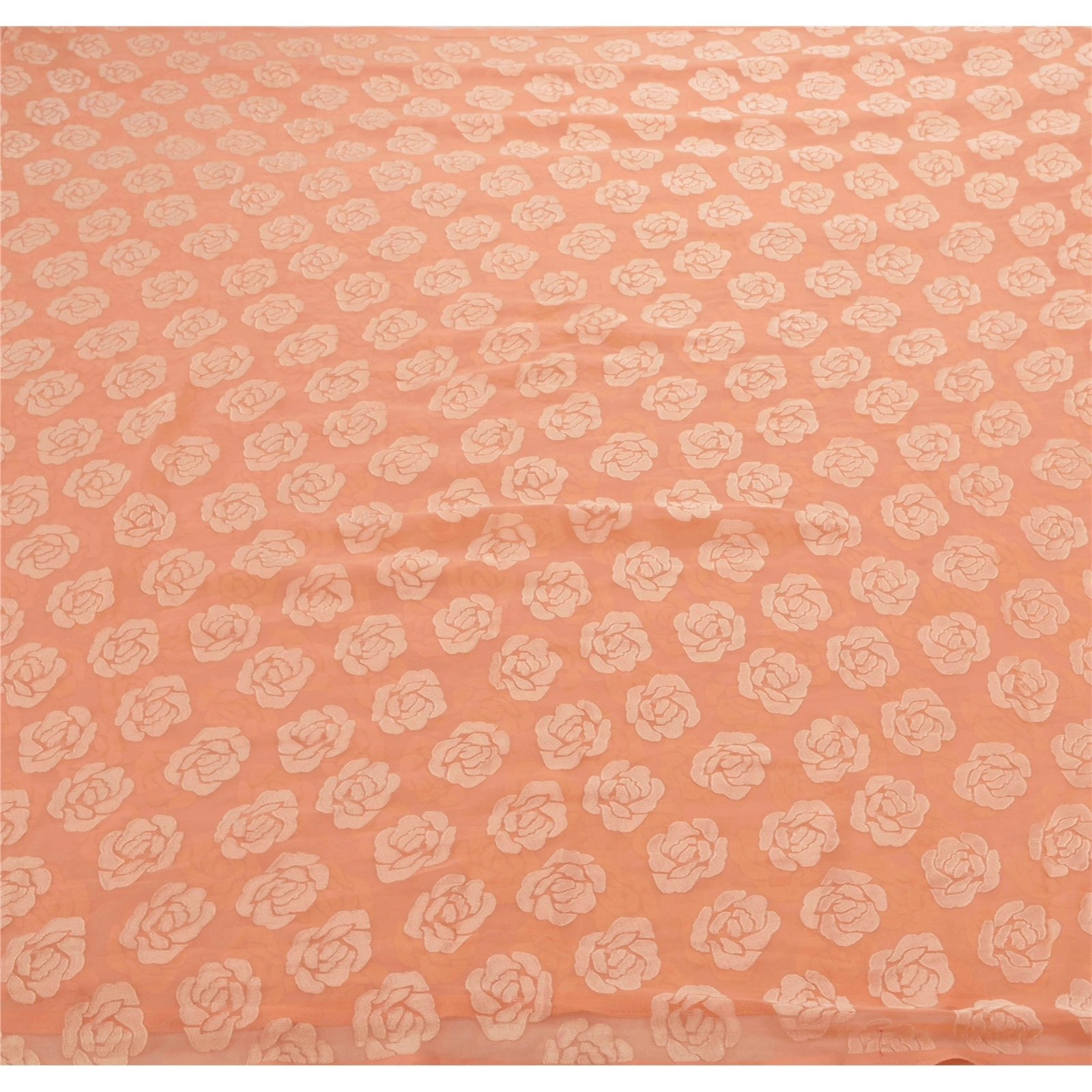 Sanskriti Vintage Peach Sarees Georgette Brasso Work Sari Craft Premium Fabric, PS-54199-Peach-Brasso Work-Georgette Silk-4