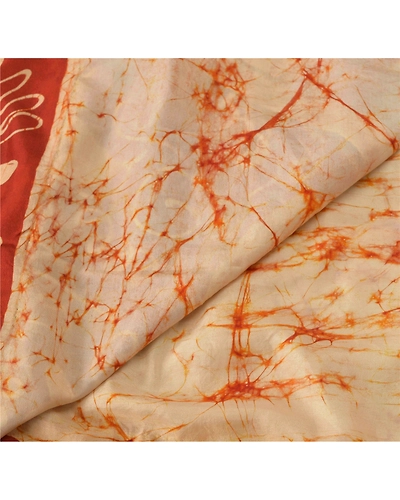 Sanskriti Vintage Sarees Pure Silk Batik Work Craft Fabric Zari 5 Yd Border Sari, PS-54213-Cream-Batik Work-100% Pure Silk-3