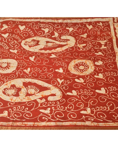 Sanskriti Vintage Sarees Pure Silk Batik Work Craft Fabric Zari 5 Yd Border Sari, PS-54213-Cream-Batik Work-100% Pure Silk-4