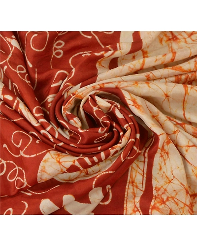 Sanskriti Vintage Sarees Pure Silk Batik Work Craft Fabric Zari 5 Yd Border Sari, PS-54213-Cream-Batik Work-100% Pure Silk-6