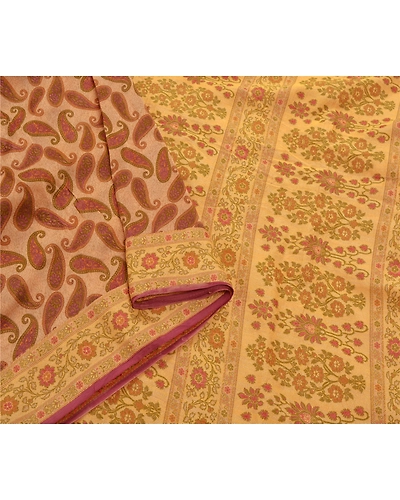 Sanskriti Vintage Cream Sarees 100% Pure Silk Woven Craft Fabric Premium Sari, PS-54220-Cream-Woven Work-100% Pure Silk-2