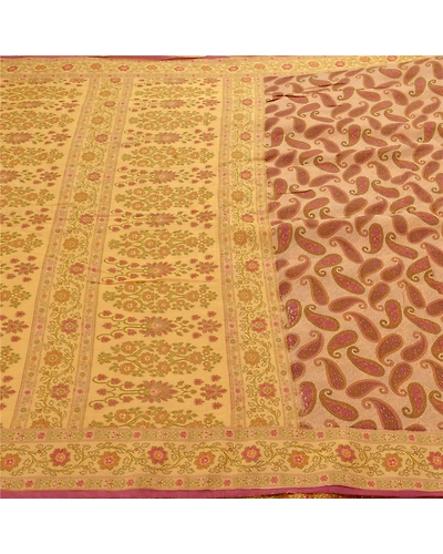 Sanskriti Vintage Cream Sarees 100% Pure Silk Woven Craft Fabric Premium Sari, PS-54220-Cream-Woven Work-100% Pure Silk-4