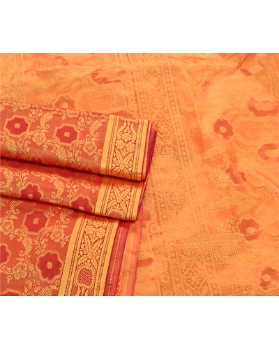 Sanskriti Vintage Orange Indian Sarees Art Silk Woven Craft Fabric Premium Sari, PS-54251-Orange-Woven Work-Art Silk-1