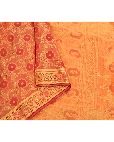Sanskriti Vintage Orange Indian Sarees Art Silk Woven Craft Fabric Premium Sari, PS-54251-Orange-Woven Work-Art Silk-2