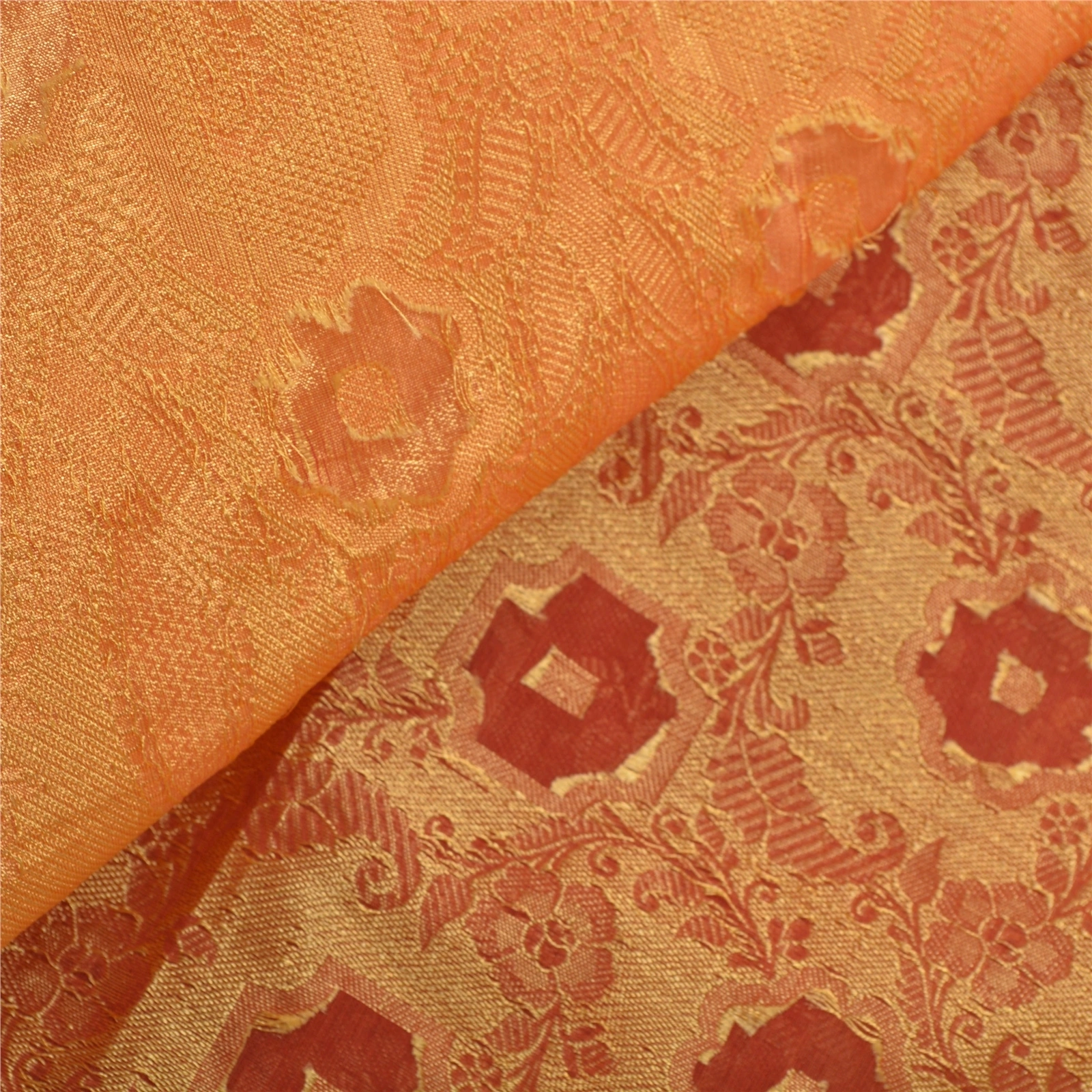 Sanskriti Vintage Orange Indian Sarees Art Silk Woven Craft Fabric Premium Sari, PS-54251-Orange-Woven Work-Art Silk-3