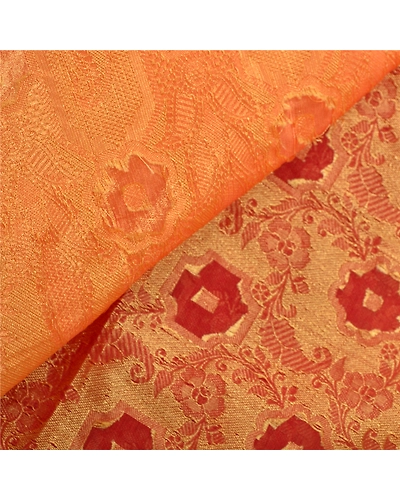 Sanskriti Vintage Orange Indian Sarees Art Silk Woven Craft Fabric Premium Sari, PS-54251-Orange-Woven Work-Art Silk-3