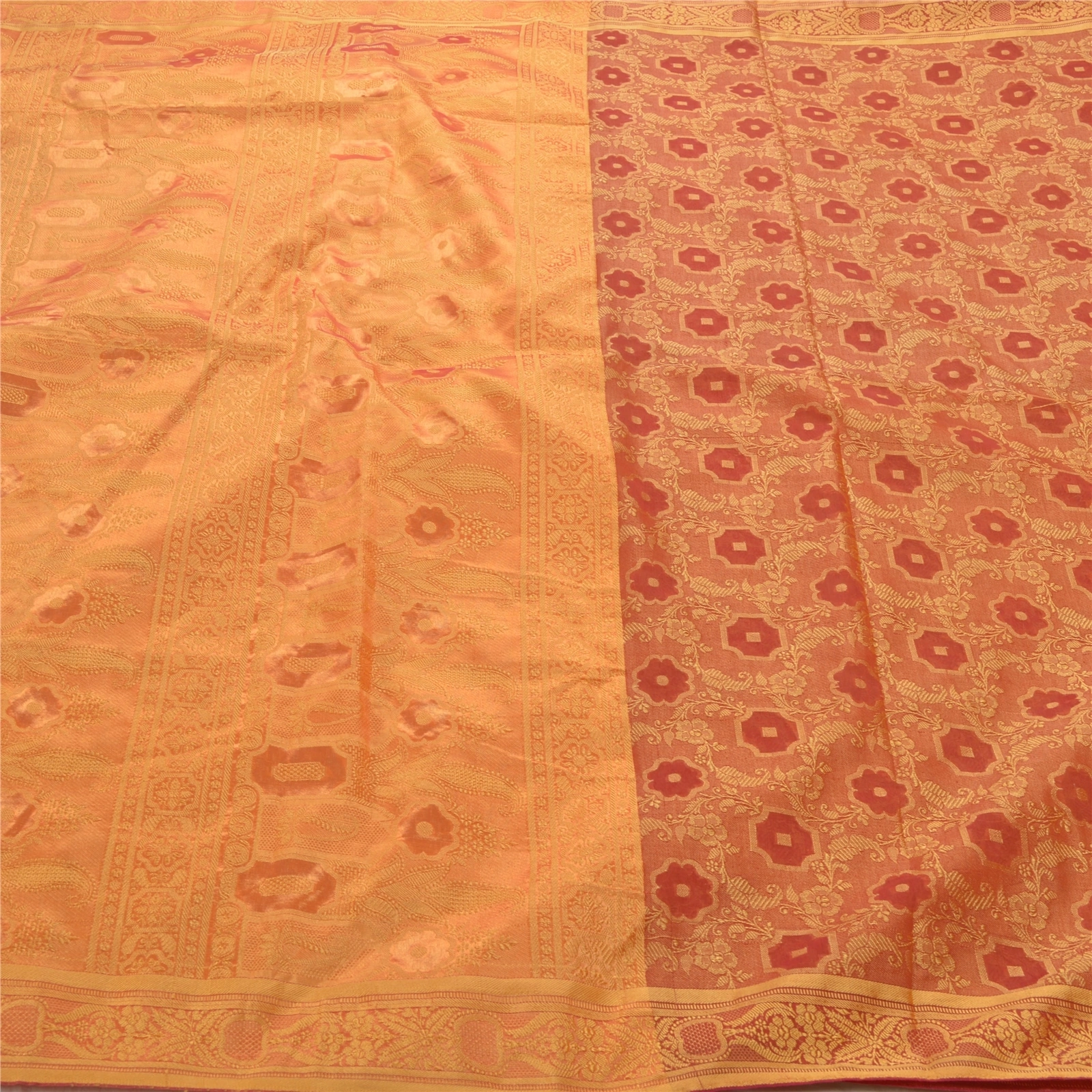 Sanskriti Vintage Orange Indian Sarees Art Silk Woven Craft Fabric Premium Sari, PS-54251-Orange-Woven Work-Art Silk-4