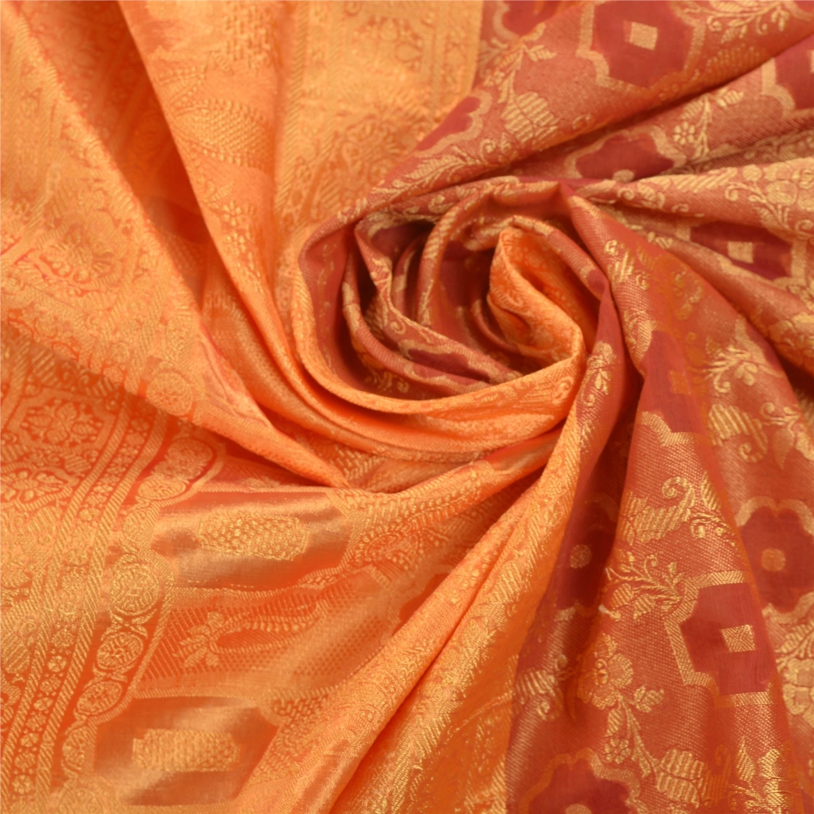 Sanskriti Vintage Orange Indian Sarees Art Silk Woven Craft Fabric Premium Sari, PS-54251-Orange-Woven Work-Art Silk-6