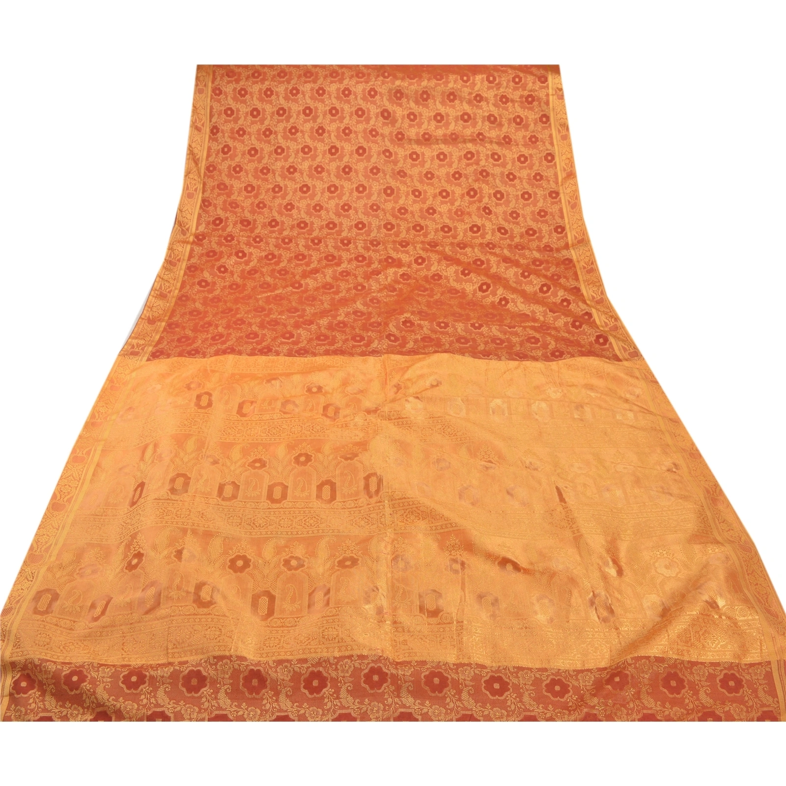 Sanskriti Vintage Orange Indian Sarees Art Silk Woven Craft Fabric Premium Sari, PS-54251-Orange-Woven Work-Art Silk-7