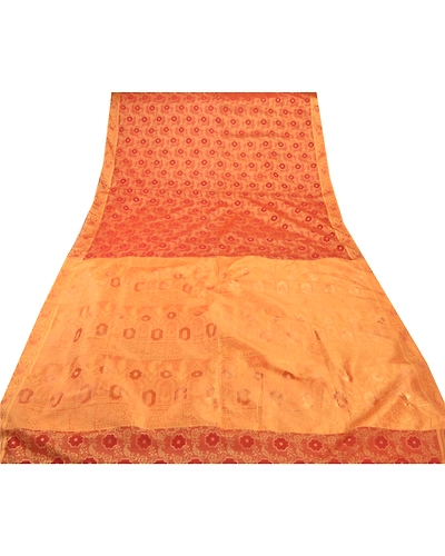 Sanskriti Vintage Orange Indian Sarees Art Silk Woven Craft Fabric Premium Sari, PS-54251-Orange-Woven Work-Art Silk-7