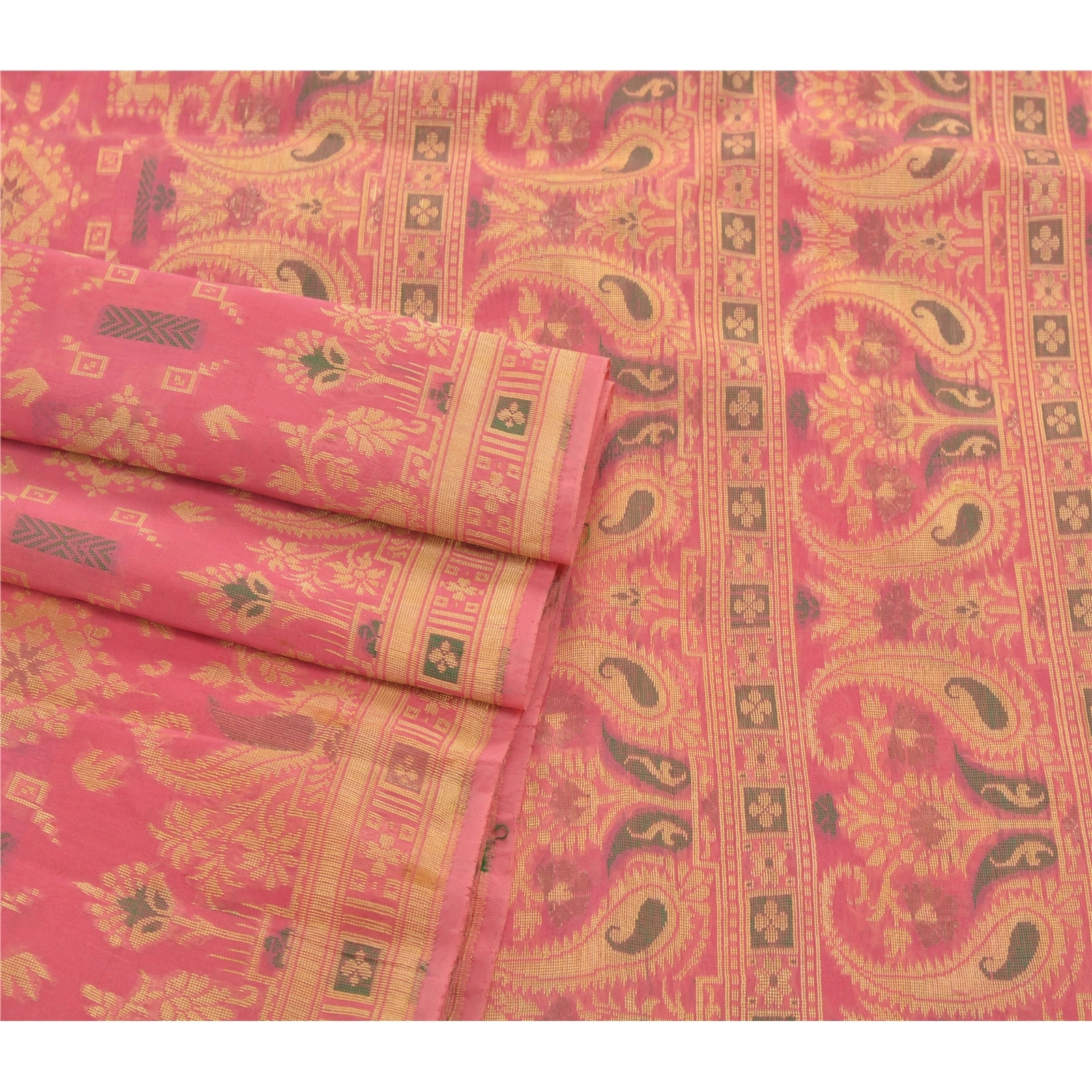 Sanskriti Vintage Pink Sarees Art Silk Woven Craft Fabric Premium 5 Yard Sari, PS-54257-Pink-Woven Work-Art Silk-1