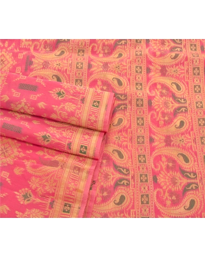 Sanskriti Vintage Pink Sarees Art Silk Woven Craft Fabric Premium 5 Yard Sari, PS-54257-Pink-Woven Work-Art Silk-1