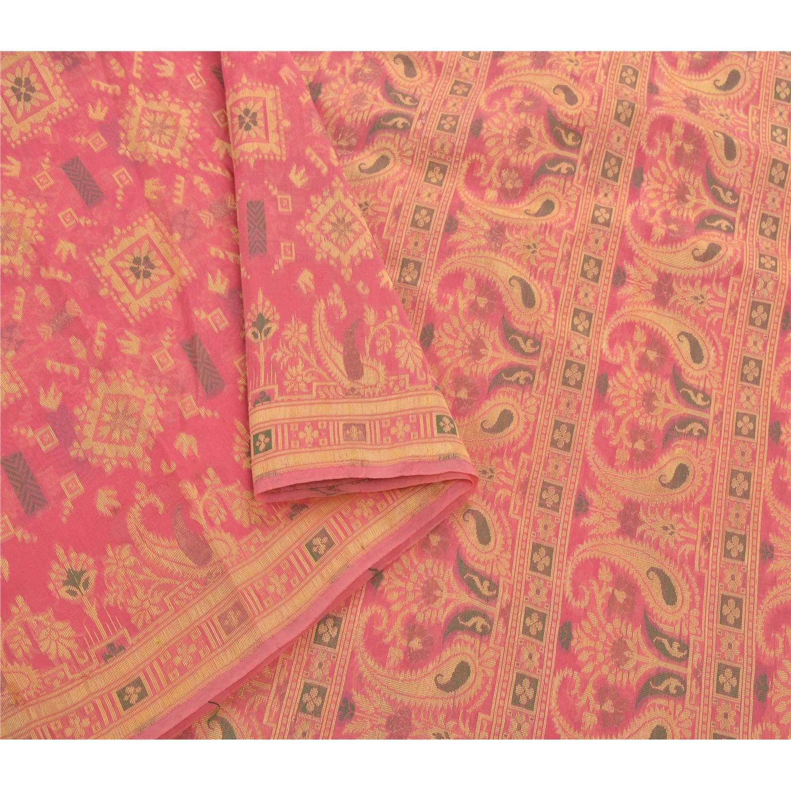 Sanskriti Vintage Pink Sarees Art Silk Woven Craft Fabric Premium 5 Yard Sari, PS-54257-Pink-Woven Work-Art Silk-2