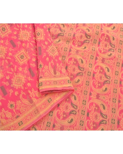 Sanskriti Vintage Pink Sarees Art Silk Woven Craft Fabric Premium 5 Yard Sari, PS-54257-Pink-Woven Work-Art Silk-2