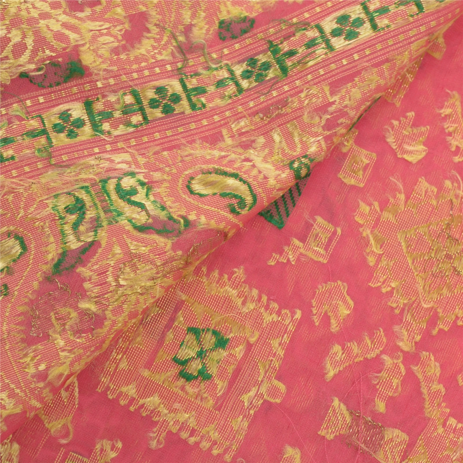 Sanskriti Vintage Pink Sarees Art Silk Woven Craft Fabric Premium 5 Yard Sari, PS-54257-Pink-Woven Work-Art Silk-3