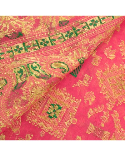 Sanskriti Vintage Pink Sarees Art Silk Woven Craft Fabric Premium 5 Yard Sari, PS-54257-Pink-Woven Work-Art Silk-3