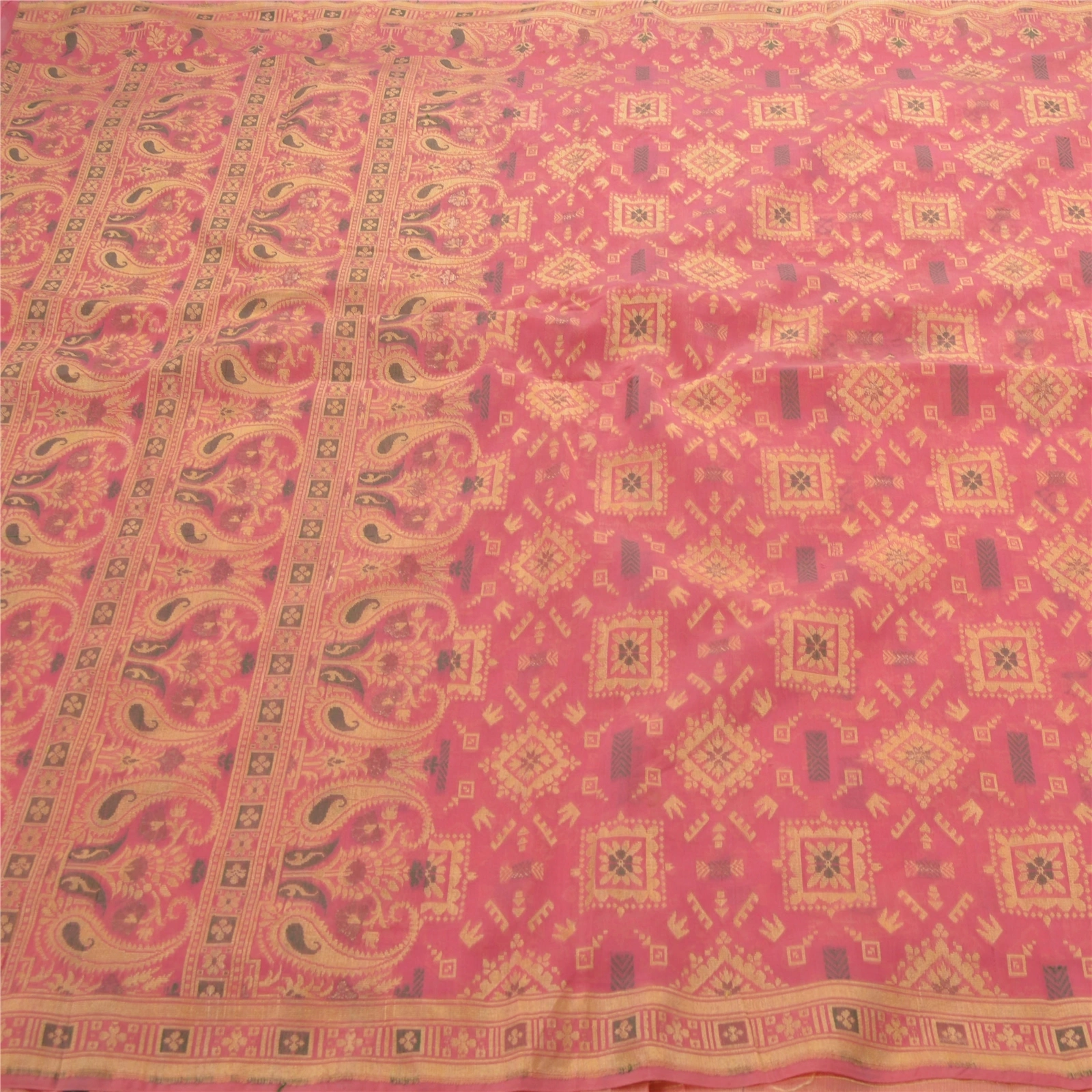 Sanskriti Vintage Pink Sarees Art Silk Woven Craft Fabric Premium 5 Yard Sari, PS-54257-Pink-Woven Work-Art Silk-4