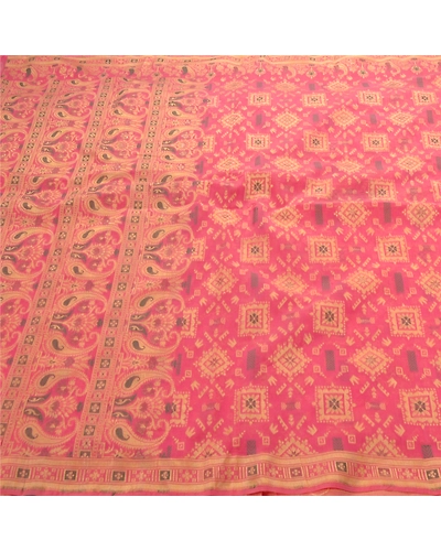 Sanskriti Vintage Pink Sarees Art Silk Woven Craft Fabric Premium 5 Yard Sari, PS-54257-Pink-Woven Work-Art Silk-4