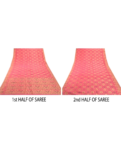 Sanskriti Vintage Pink Sarees Art Silk Woven Craft Fabric Premium 5 Yard Sari, PS-54257-Pink-Woven Work-Art Silk-5