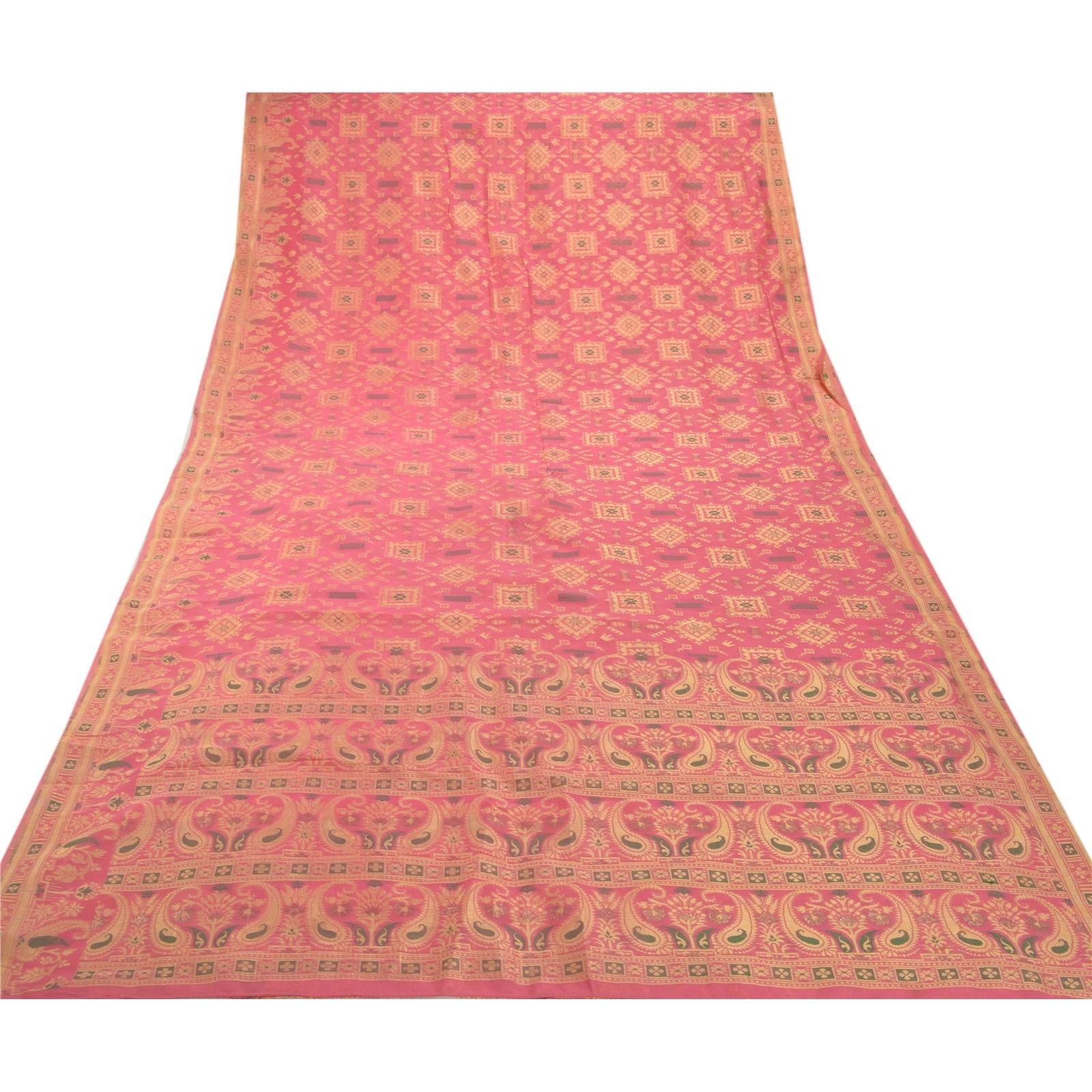 Sanskriti Vintage Pink Sarees Art Silk Woven Craft Fabric Premium 5 Yard Sari, PS-54257-Pink-Woven Work-Art Silk-7